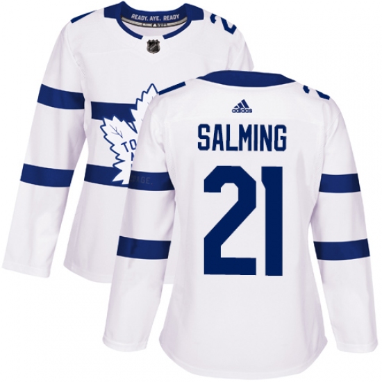Women's Adidas Toronto Maple Leafs #21 Borje Salming Authentic White 2018 Stadium Series NHL Jersey - Ujersey