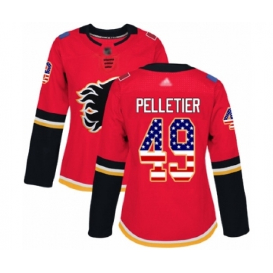 Women's Calgary Flames #49 Jakob Pelletier Authentic Red USA Flag Fashion Hockey Jersey - Ujersey