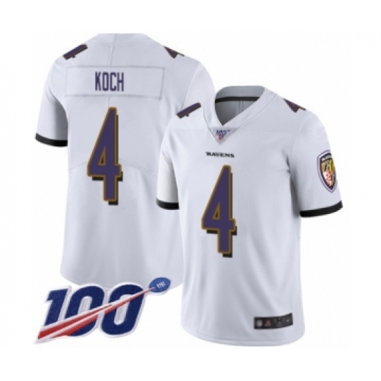 Men's Baltimore Ravens #4 Sam Koch White Vapor Untouchable Limited Player 100th Season Football Jersey - Ujersey