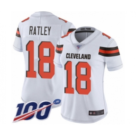 Women's Cleveland Browns #18 Damion Ratley White Vapor Untouchable Limited Player 100th Season Football Jersey - Ujersey