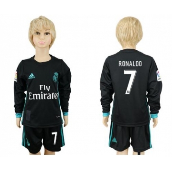Real Madrid #7 Ronaldo Away Long Sleeves Kid Soccer Club Jersey