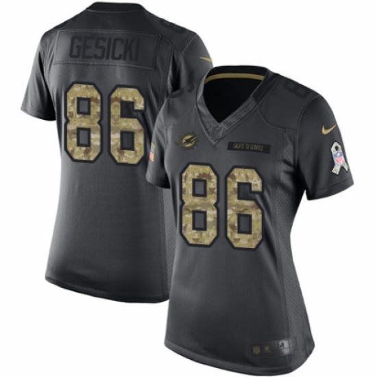 Women's Nike Miami Dolphins #86 Mike Gesicki Limited Black 2016 Salute to Service NFL Jersey - Ujersey