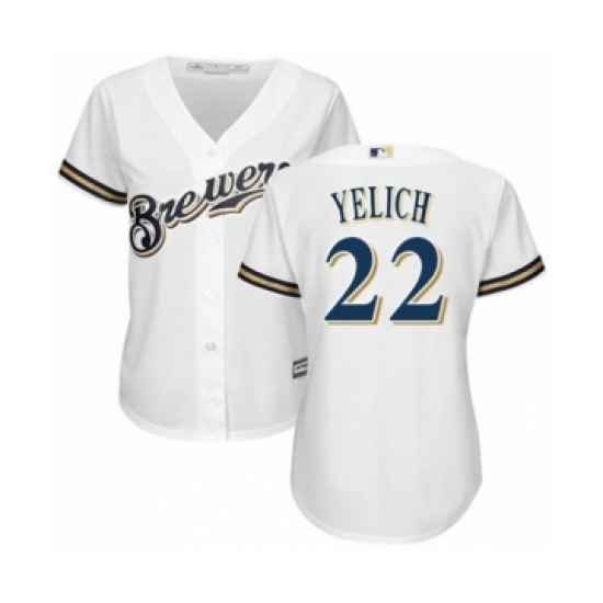 Women's Milwaukee Brewers #22 Christian Yelich Authentic White Home Cool Base Baseball Player Jersey - Ujersey