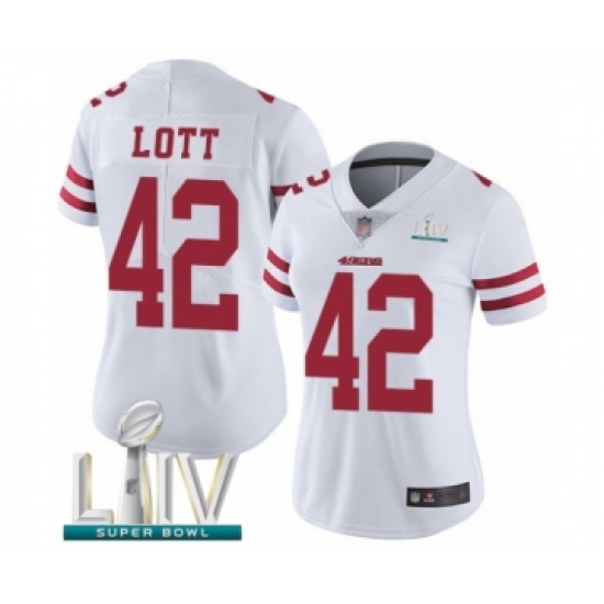 Women's San Francisco 49ers #42 Ronnie Lott White Vapor Untouchable Limited Player Super Bowl LIV Bound Football Jersey - Ujersey