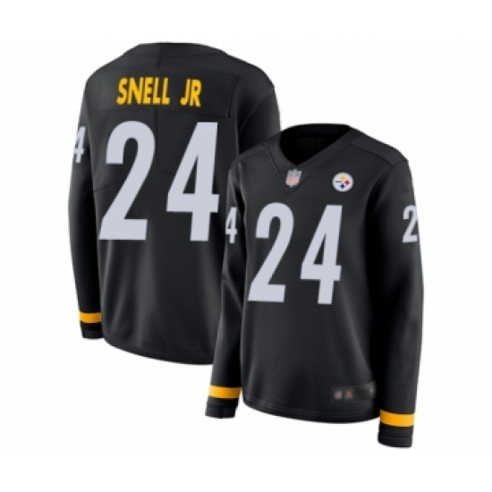 Women's Pittsburgh Steelers #24 Benny Snell Jr. Limited Black Therma Long Sleeve Football Jersey - Ujersey