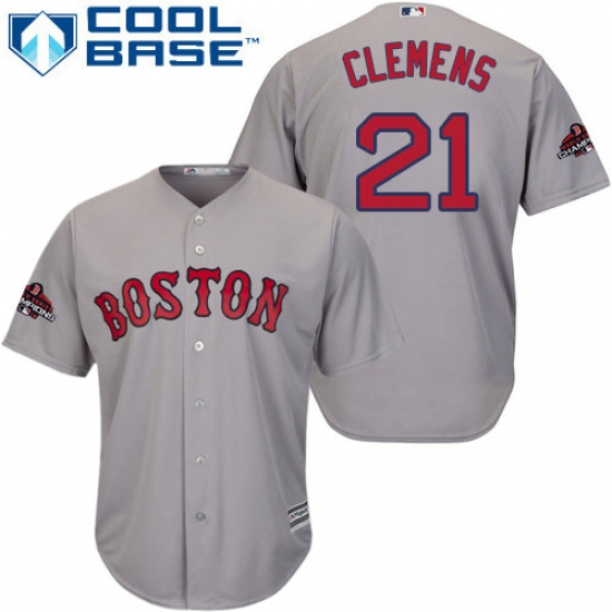 Youth Majestic Boston Red Sox #21 Roger Clemens Authentic Grey Road Cool Base 2018 World Series Champions MLB Jersey - Ujersey