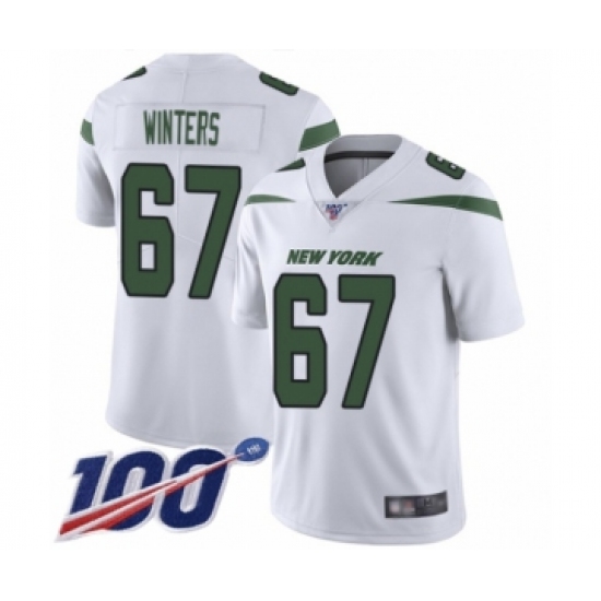 Men's New York Jets #67 Brian Winters White Vapor Untouchable Limited Player 100th Season Football Jersey - Ujersey