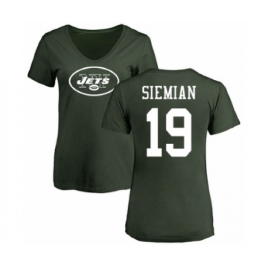 Football Women's New York Jets #19 Trevor Siemian Green Name & Number Logo T-Shirt - Ujersey