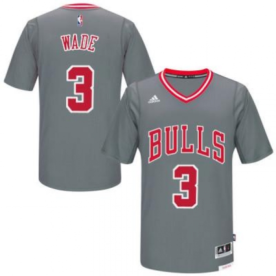 Men's Chicago Bulls #3 Dwyane Wade adidas Gray Pride Swingman Sleeved Jersey - Ujersey