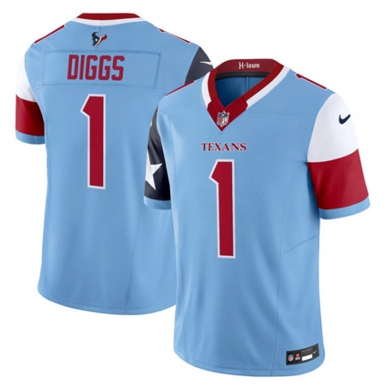 Men's Houston Texans #1 Stefon Diggs Blue 2024 F U S E V5 Limited Stitched Football Jersey - Ujersey