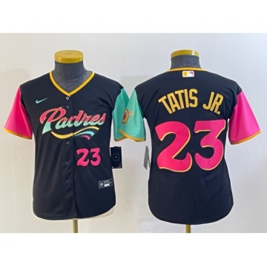 Youth San Diego Padres #23 Fernando Tatis Jr Black Number 2022 City Connect Cool Base Stitched Jersey - Ujersey