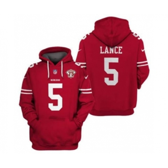 Men's San Francisco 49ers #5 Trey Lance 2021 75th Anniversary Alternate Pullover Football Hoodie - Ujersey