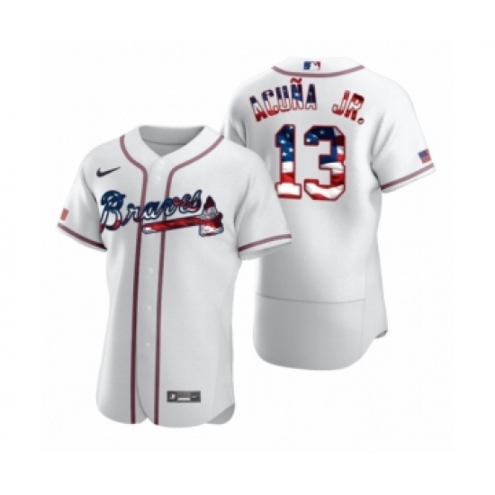 Men's Ronald Acuna Jr. #13 Atlanta Braves White 2020 Stars & Stripes 4th of July Jersey - Ujersey
