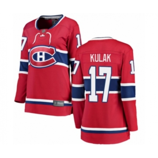 Women's Montreal Canadiens #17 Brett Kulak Authentic Red Home Fanatics Branded Breakaway Hockey Jersey - Ujersey