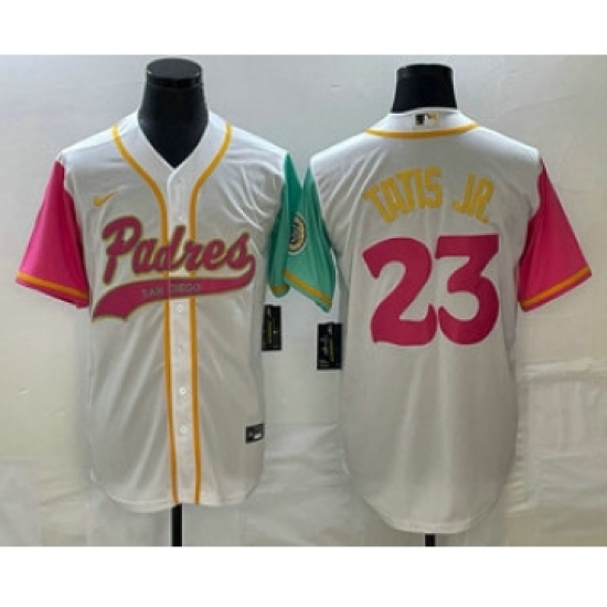 Men's San Diego Padres #23 Fernando Tatis Jr White NEW 2023 City Connect Cool Base Stitched Jersey1 - Ujersey
