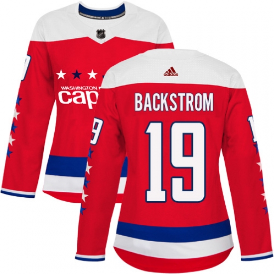 Women's Adidas Washington Capitals #19 Nicklas Backstrom Authentic Red Alternate NHL Jersey - Ujersey