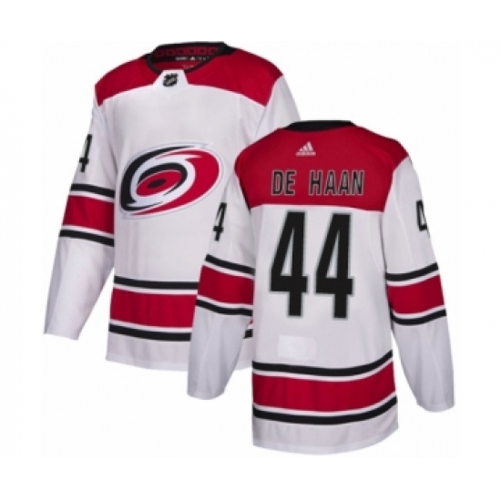 Men's Adidas Carolina Hurricanes #44 Calvin De Haan Authentic White Away NHL Jersey - Ujersey