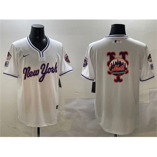Men's New York Mets Team Big Logo White 2025 Spring Training Stitched Baseball Jersey - Ujersey