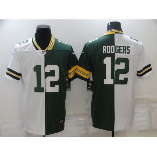 Men's Green Bay Packers #12 Aaron Rodgers Green White Limited Split Fashion Football Jersey - Ujersey