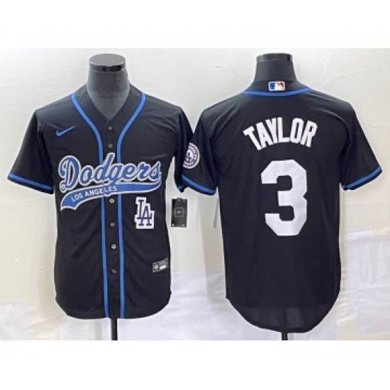 Men's Los Angeles Dodgers #3 Chris Taylor Black Cool Base Stitched Baseball Jersey - Ujersey