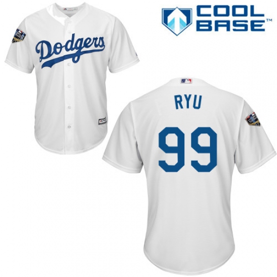 Youth Majestic Los Angeles Dodgers #99 Hyun-Jin Ryu Authentic White Home Cool Base 2018 World Series MLB Jersey - Ujersey