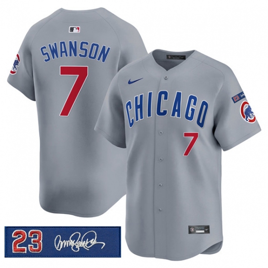 Men's Chicago Cubs #7 Dansby Swanson Gray 'Ryne Sandberg Tribute' Vapor Limited V3 Stitched Baseball Jersey - Ujersey