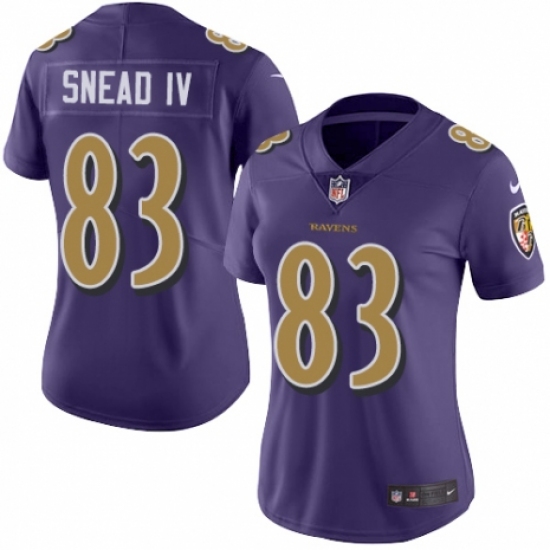 Women's Nike Baltimore Ravens #83 Willie Snead IV Limited Purple Rush Vapor Untouchable NFL Jersey - Ujersey