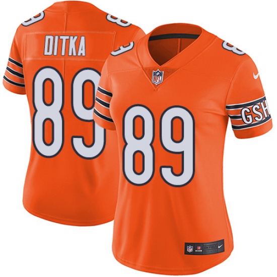 Women's Nike Chicago Bears #89 Mike Ditka Limited Orange Rush Vapor Untouchable NFL Jersey - Ujersey