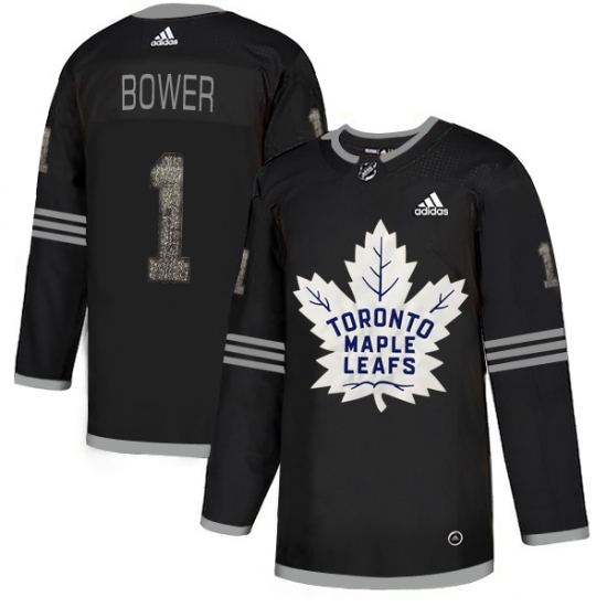 Men's Adidas Toronto Maple Leafs #1 Johnny Bower Black Authentic Classic Stitched NHL Jersey - Ujersey