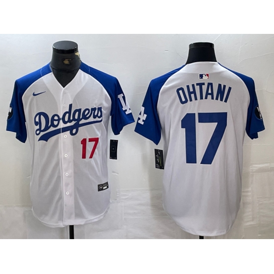 Men's Los Angeles Dodgers #17 Shohei Ohtani Number White Blue Fashion Stitched Cool Base Limited Jerseys - Ujersey