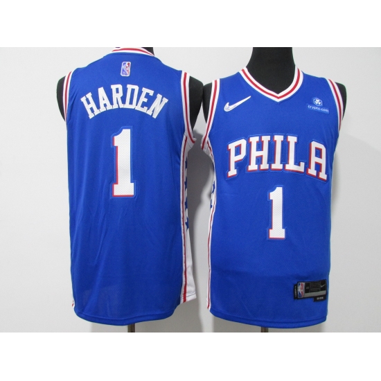 Men's Philadelphia 76ers #1 James Harden Blue 75th Anniversary Association Edition Swingman Stitched Jersey - Ujersey