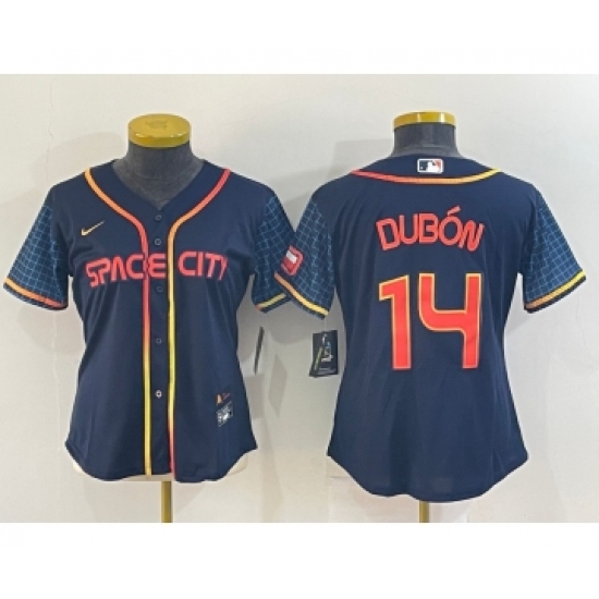 Women's Houston Astros #14 Mauricio Dubon 2022 Navy Blue City Connect Cool Base Stitched Jersey - Ujersey