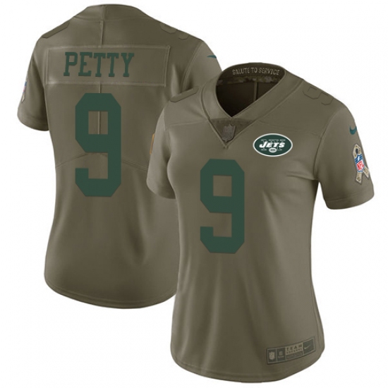 Women's Nike New York Jets #9 Bryce Petty Limited Olive 2017 Salute to Service NFL Jersey - Ujersey
