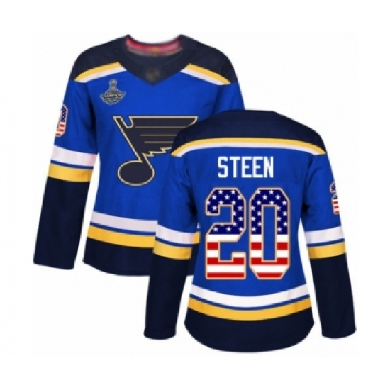 Women's St. Louis Blues #20 Alexander Steen Authentic Blue USA Flag Fashion 2019 Stanley Cup Champions Hockey Jersey - Ujersey