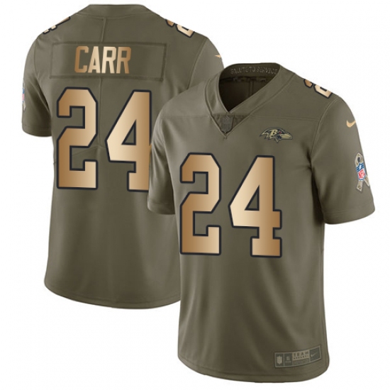 Men's Nike Baltimore Ravens #24 Brandon Carr Limited Olive/Gold Salute to Service NFL Jersey - Ujersey