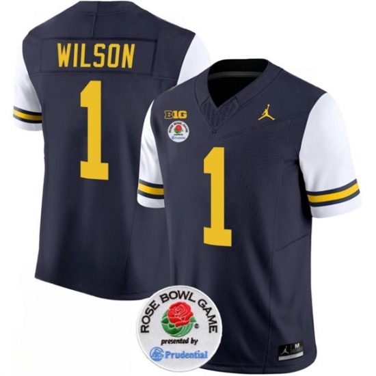 Men's Michigan Wolverines #1 Roman Wilson 2023 F.U.S.E. Navy White Rose Bowl Stitched Jersey - Ujersey