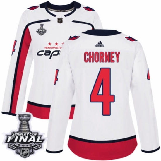 Women's Adidas Washington Capitals #4 Taylor Chorney Authentic White Away 2018 Stanley Cup Final NHL Jersey - Ujersey