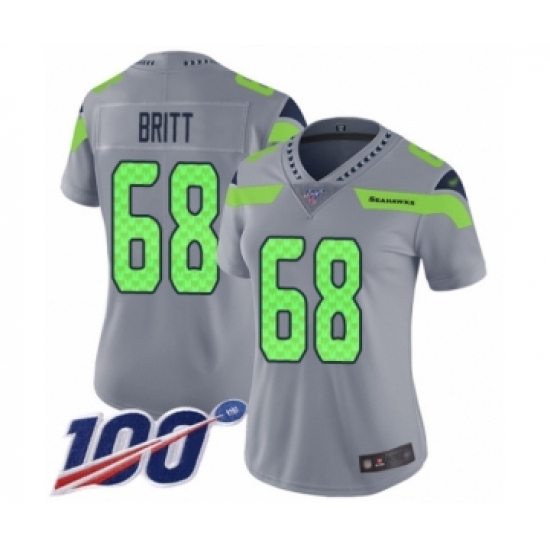 Women's Seattle Seahawks #68 Justin Britt Limited Silver Inverted Legend 100th Season Football Jersey - Ujersey