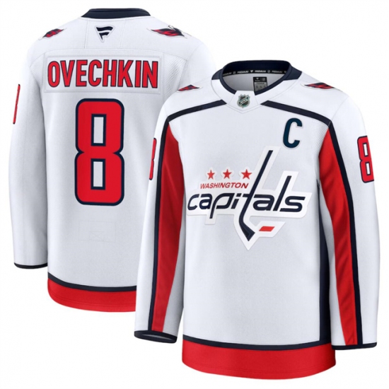 Men's Washington Capitals #8 Alexander Ovechkin White 2024-25 Away Stitched Hockey Jersey - Ujersey