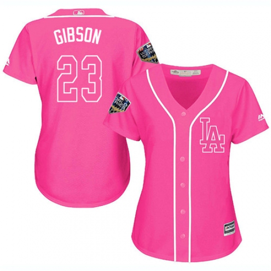 Women's Majestic Los Angeles Dodgers #23 Kirk Gibson Authentic Pink Fashion Cool Base 2018 World Series MLB Jersey - Ujersey