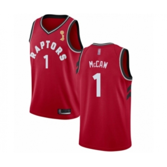 Men's Toronto Raptors #1 Patrick McCaw Swingman Red 2019 Basketball Finals Champions Jersey - Icon Edition - Ujersey