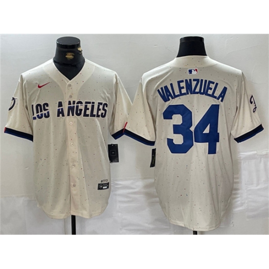 Men's Los Angeles Dodgers #34 Toro Valenzuela Cream Stitched Baseball Jersey - Ujersey
