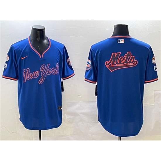 Men's New York Mets Team Big Logo Royal 2025 Spring Training Stitched Baseball Jersey - Ujersey