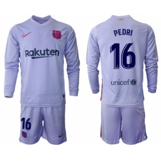 Men 2021-2022 Club Barcelona Second away purple Long Sleeve 16 Soccer Jersey