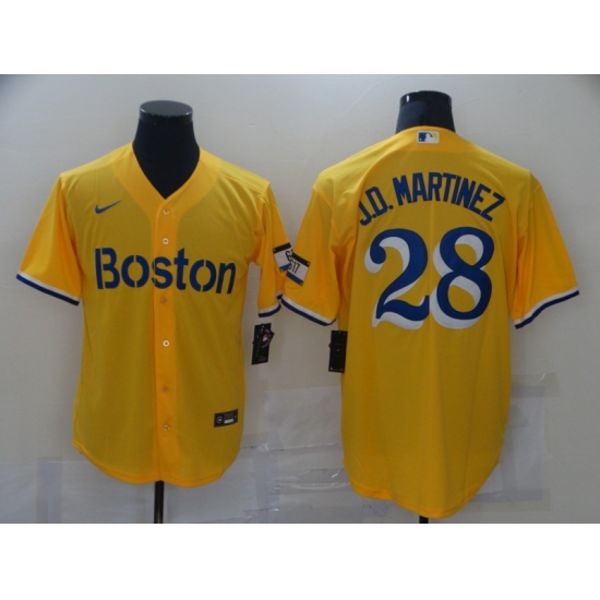 Men's Boston Red Sox #28 J.D. Martinez Nike Gold-Light Blue 2021 City Connect Replica Jersey - Ujersey