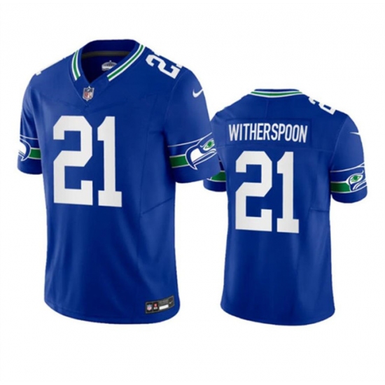 Men's Seattle Seahawks #21 Devon Witherspoon Royal 2023 F.U.S.E. Throwback Vapor Limited Stitched Football Jersey - Ujersey