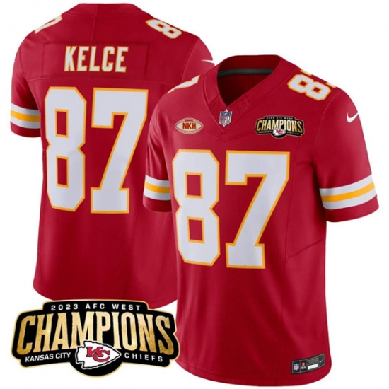 Men’s Kansas City Chiefs #87 Travis Kelce Red 2023 F.U.S.E. AFC West Champions With NKH Vapor Untouchable Limited Football Stitched Jersey - Ujersey