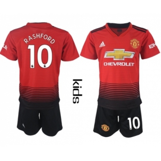 Manchester United #10 Rashford Home Kid Soccer Club Jersey
