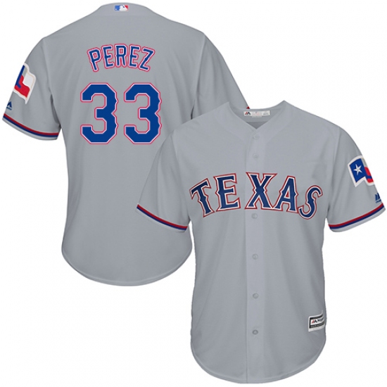 Men's Majestic Texas Rangers #33 Martin Perez Replica Grey Road Cool Base MLB Jersey - Ujersey