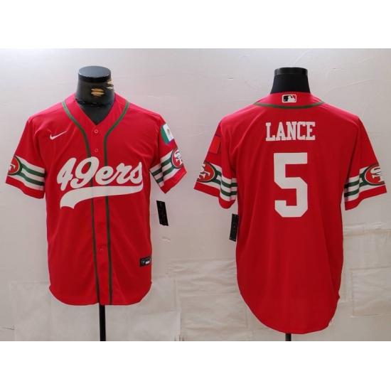 Men's San Francisco 49ers #5 Trey Lance Red Mexico Cool Base Stitched Baseball Jersey - Ujersey